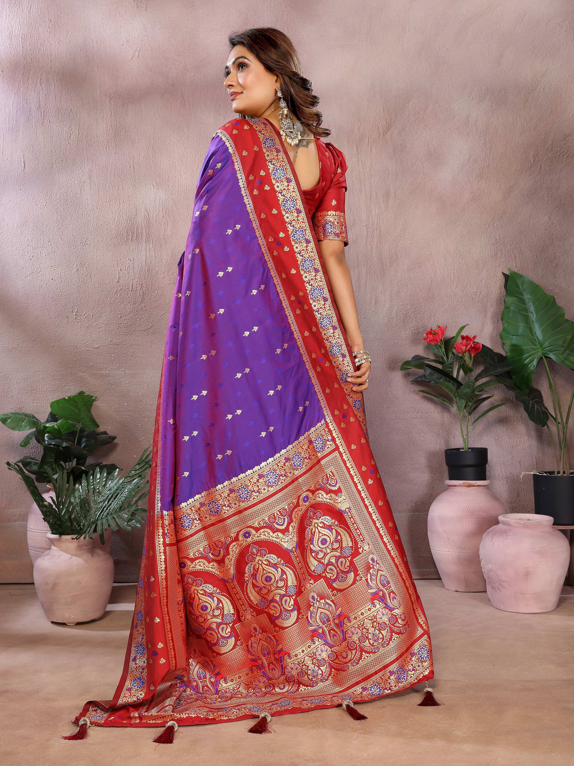 Purple Kalamkari Silk Zari Woven Saree
