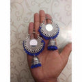 Royal blue designer jhumka earrings for women featuring traditional ethnic pattern