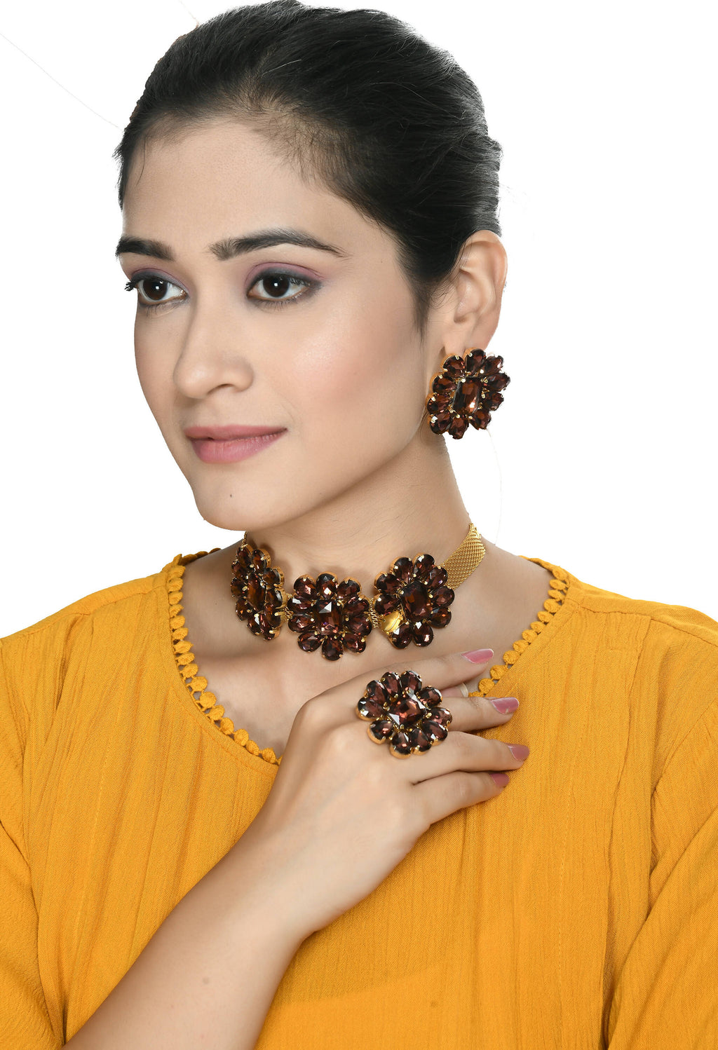 Gold-Polished Brass Stone Choker Necklace for Women and Girls