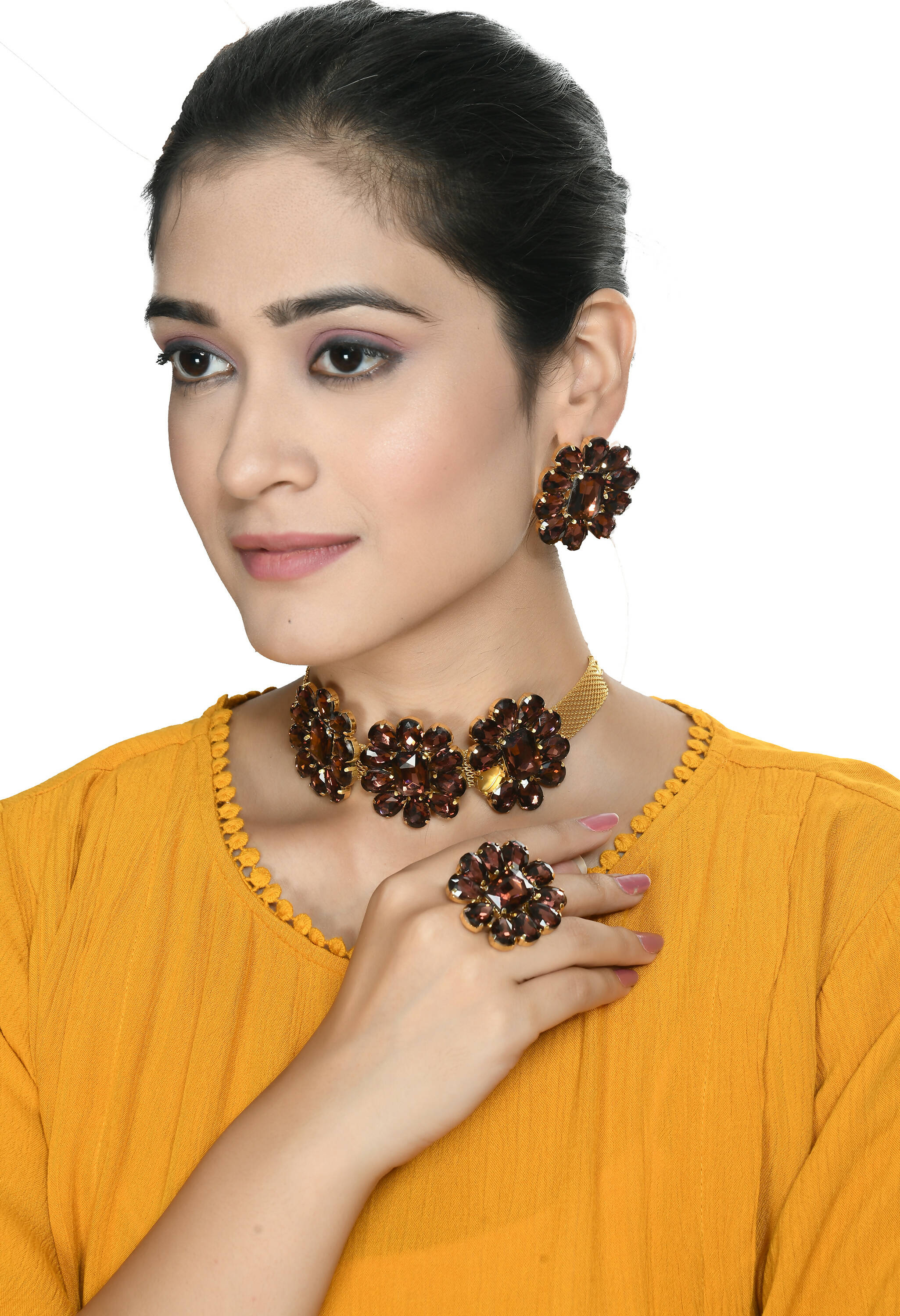 Gold-Polished Brass Stone Choker Necklace for Women and Girls