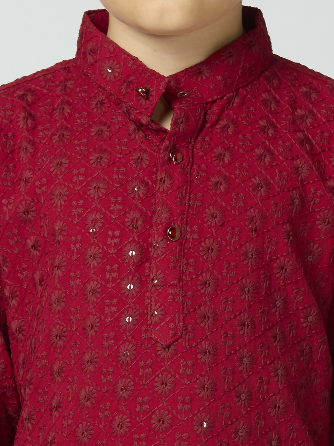 Boys Maroon Cotton Kurta and Pyjama Set with Elegant Sequin Work