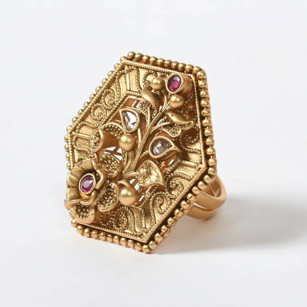 Joharkamal Gold-Plated Stone Studded Adjustable Ring for Women