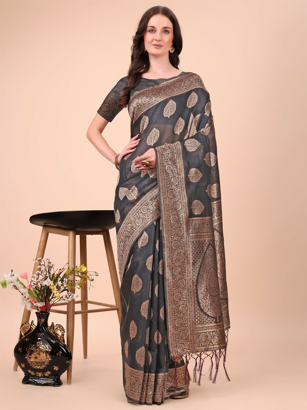 Shree Shyam Fashion Cotton Black Saree