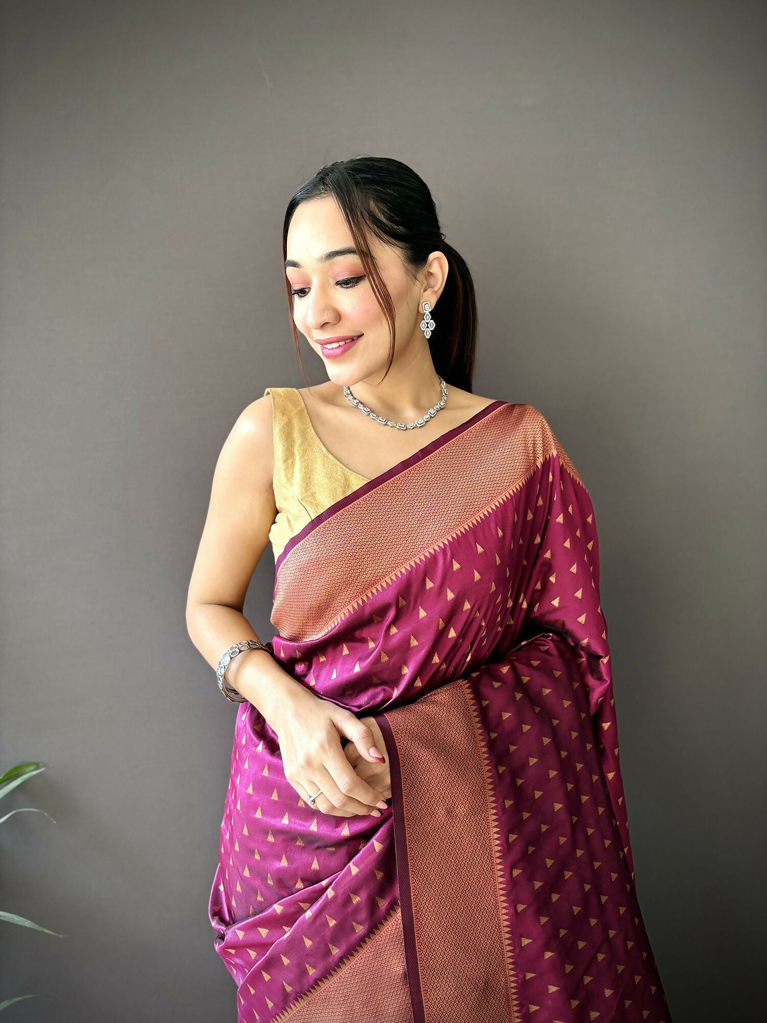 Maroon Jacquard Butti Soft Lichi Silk Paithani Saree