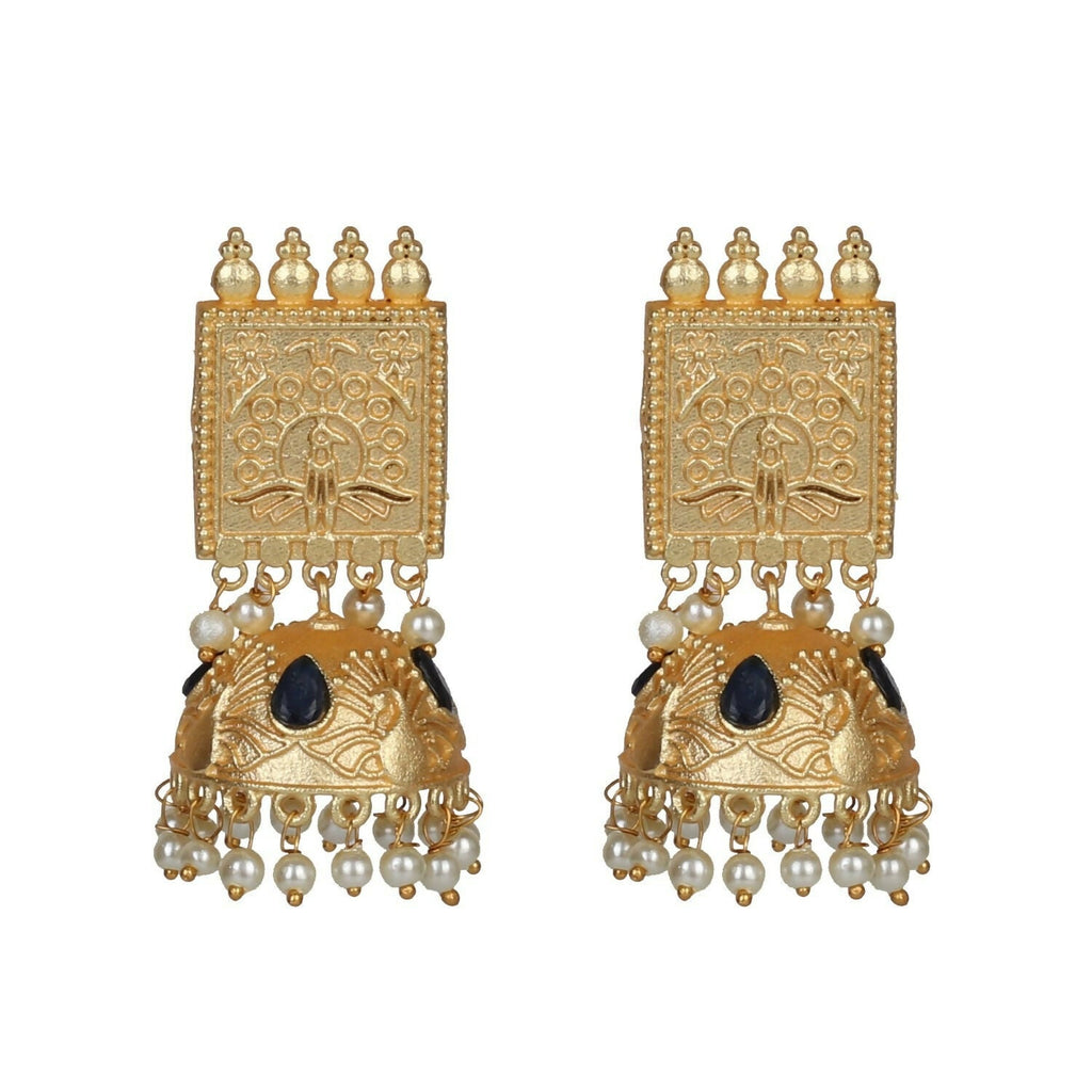 Traditional Matte Gold Brass Jhumka - Intricate Ethnic Design