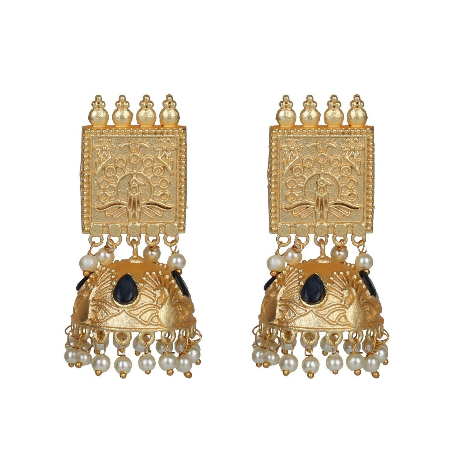 Traditional Matte Gold Brass Jhumka - Intricate Ethnic Design
