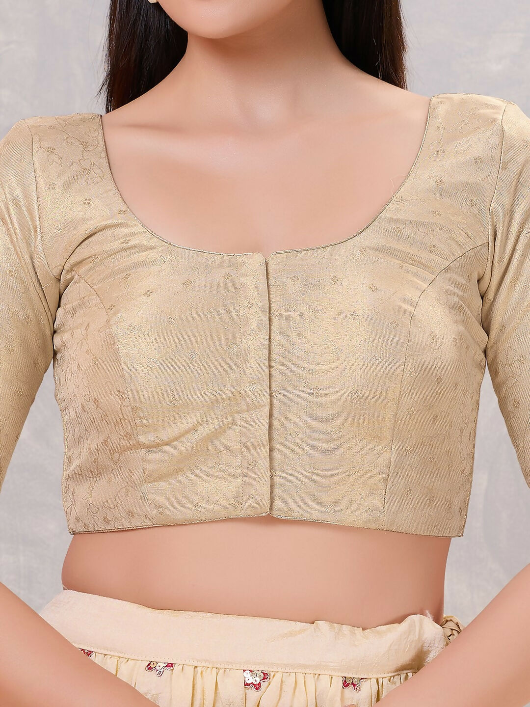 Gold Silk Round Neck Stitched Blouse for Women