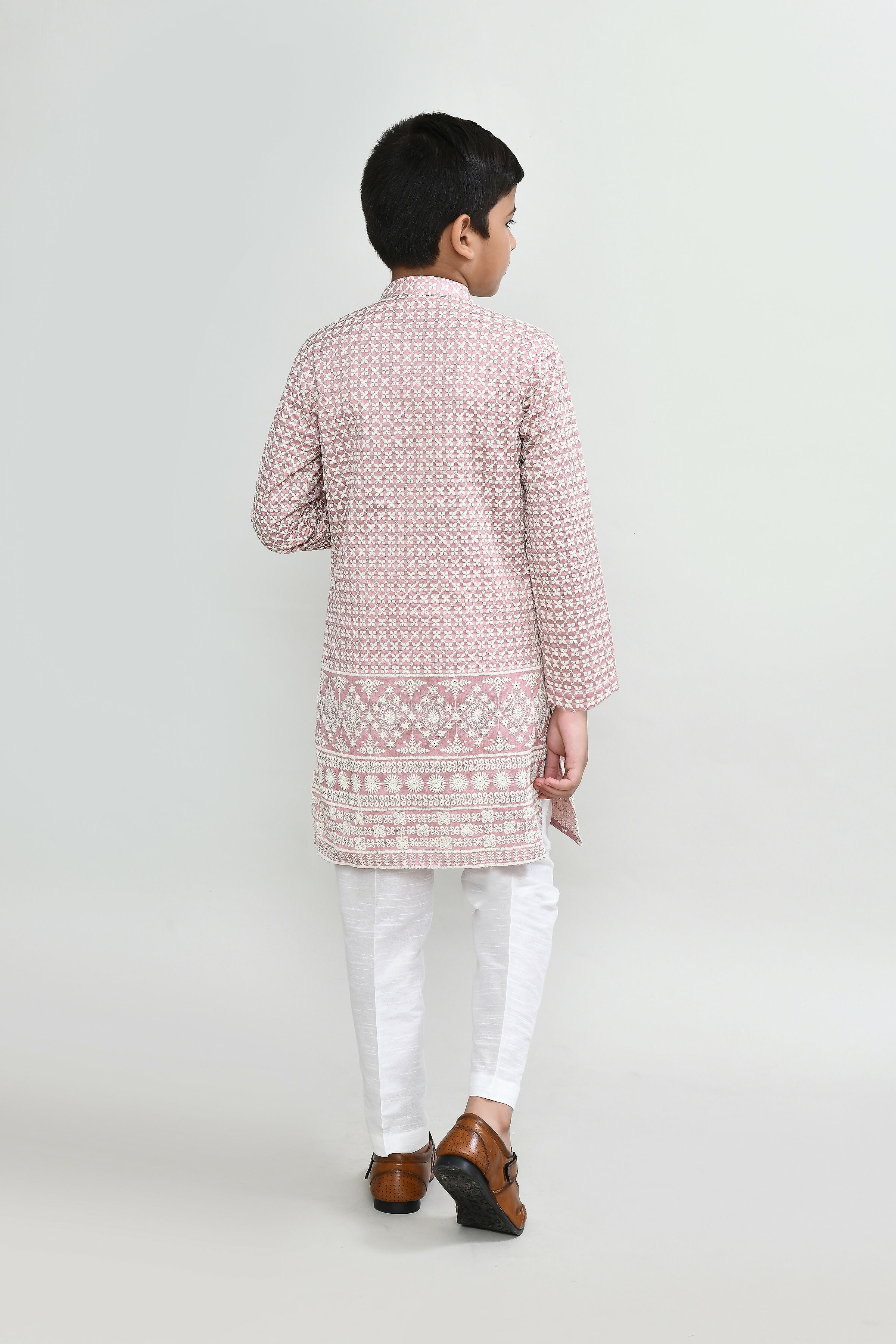 Onion Pink Art Silk Kurta Set with Straight Fit Pants