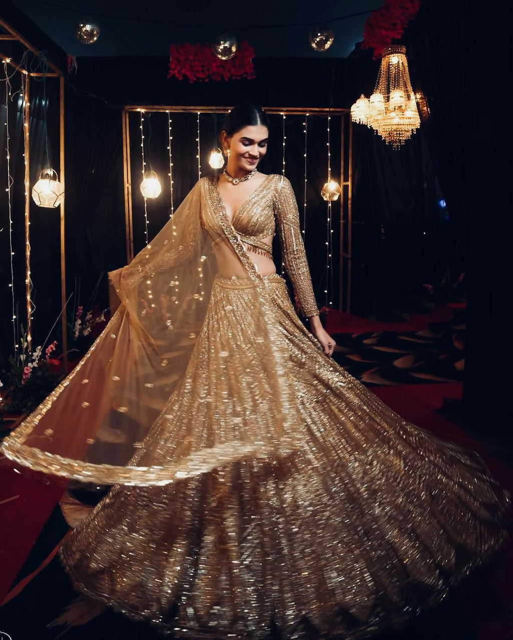Beige Kasturi Silk Georgette lehenga with detailed sequins and dori embroidery