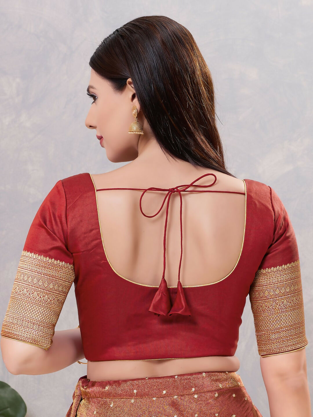Dark-Maroon Silk Stitched Blouse for Women