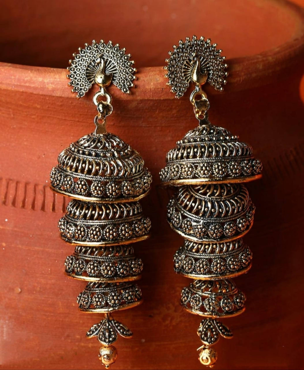 Peacock Design Golden Earrings Bohemian Traditional Ethnic Jewelry