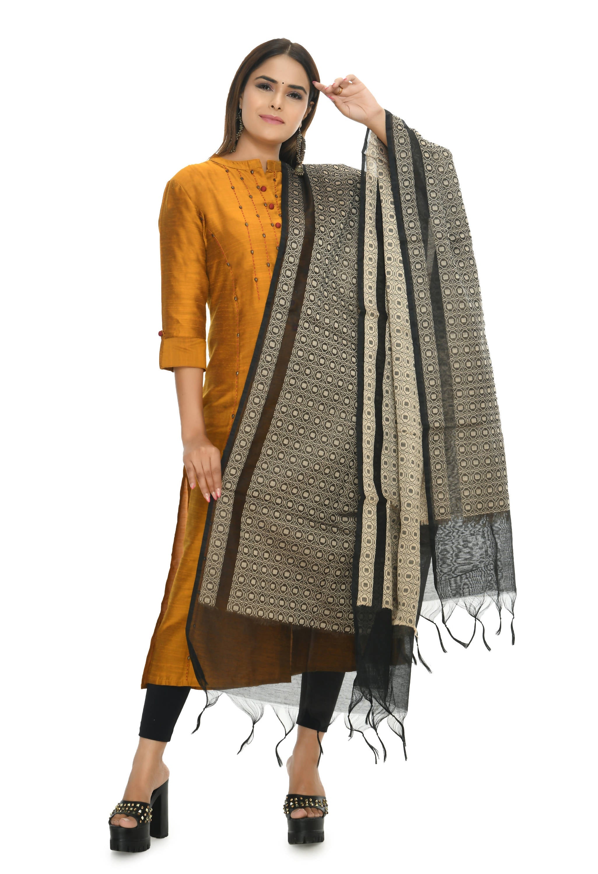 Black Handloom Cotton Dupatta - Versatile Ethnic Scarf