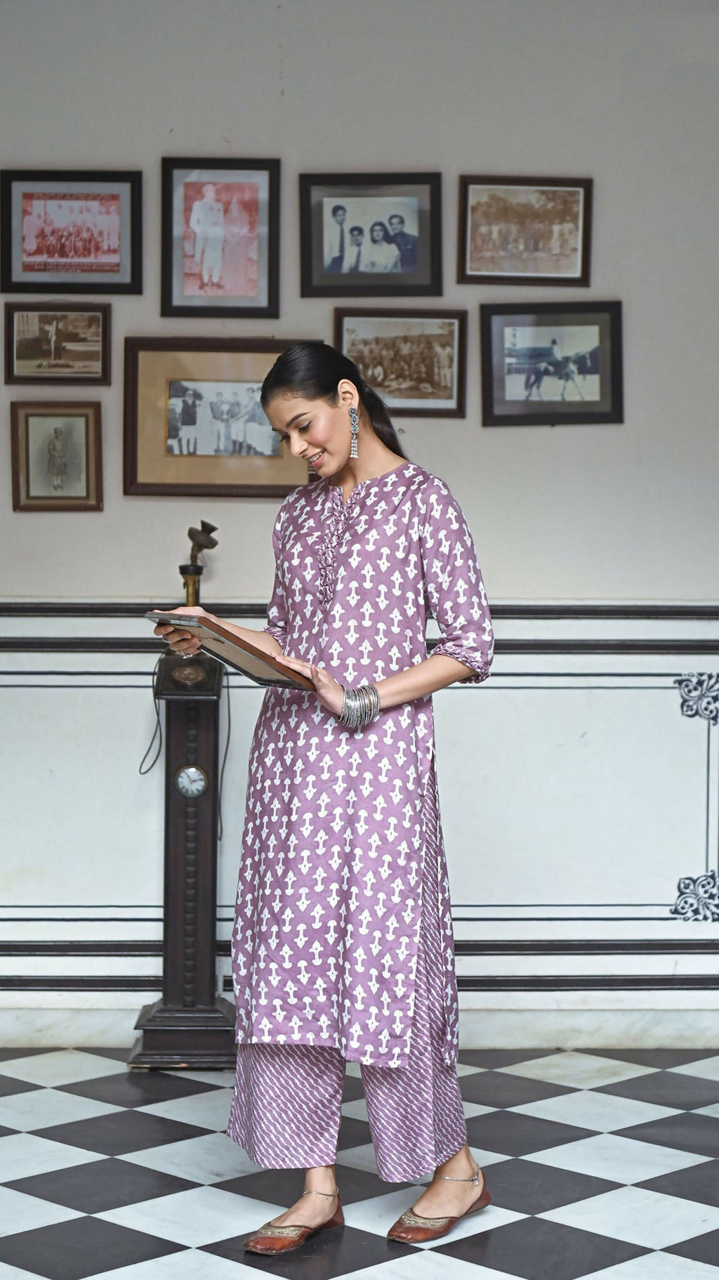 Women's Purple Pure Muslin A-Line Kurta Plazo Set with Digital Print