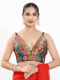 Black multi-colored sequin sleeveless blouse with V-neck