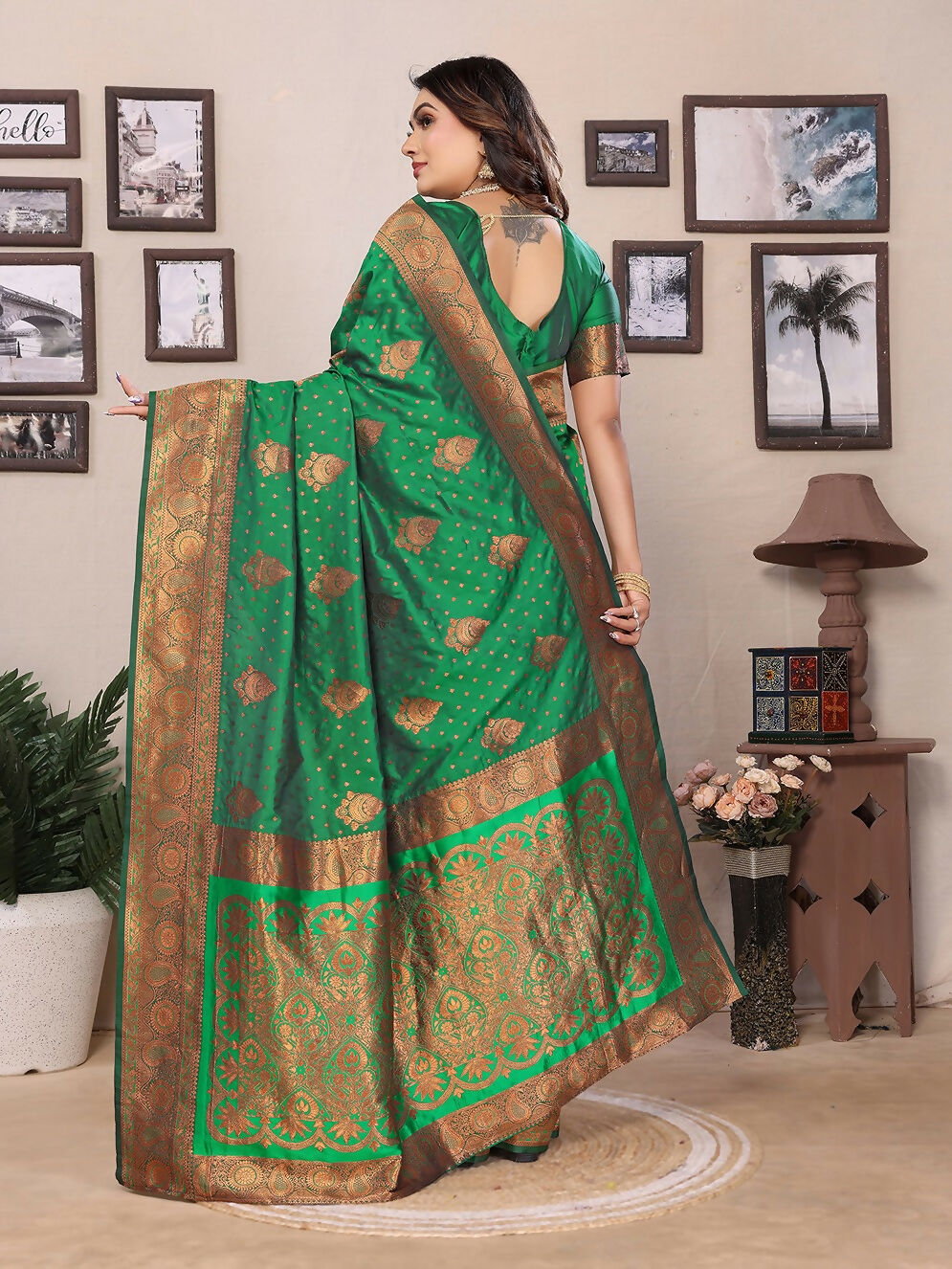 Banarasi Green Woven Soft Silk Saree for Festive Wear