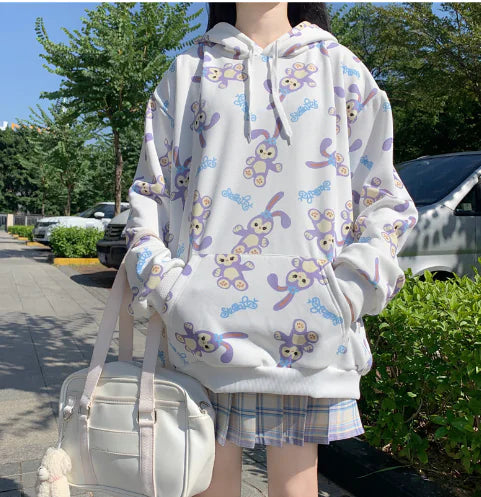 Women's Loose-Fit Cartoon Character Print Hooded Zip-Up Jacket - Image 7