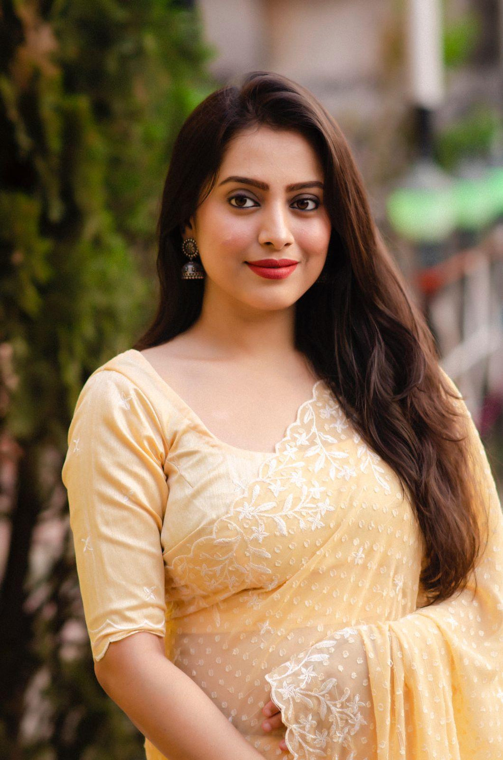 Yellow Pure Chiffon Embroidered Saree with Phantom Silk Blouse