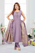 Elegant lilac jacquard kurta set for women with matching dupatta and cotton lining