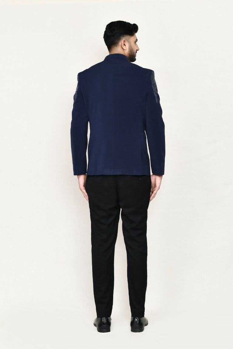 Blue Terry Rayon Prince Coat with Matching Pant Set