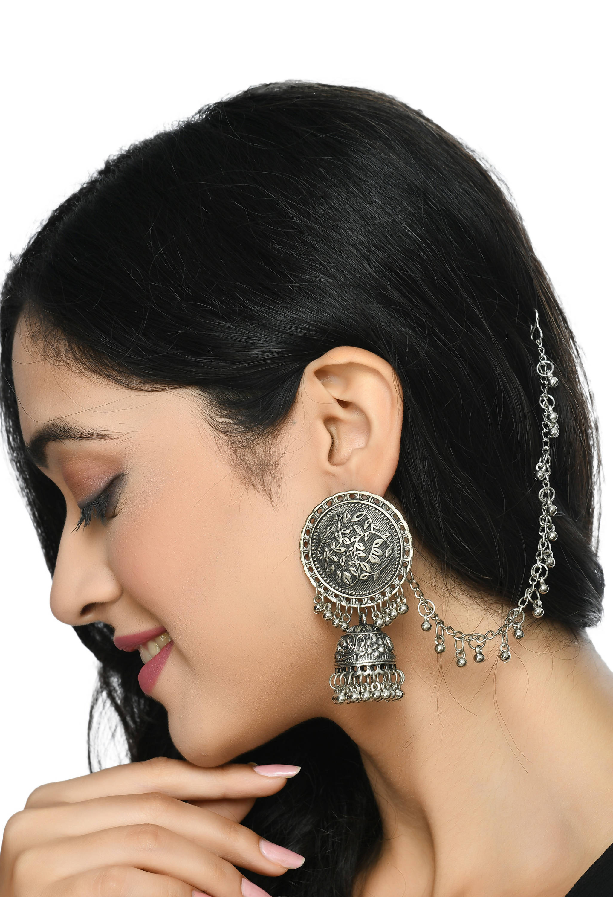 Oxidized Silver Bahubali Jhumkas for Girls Ethnic Occasions