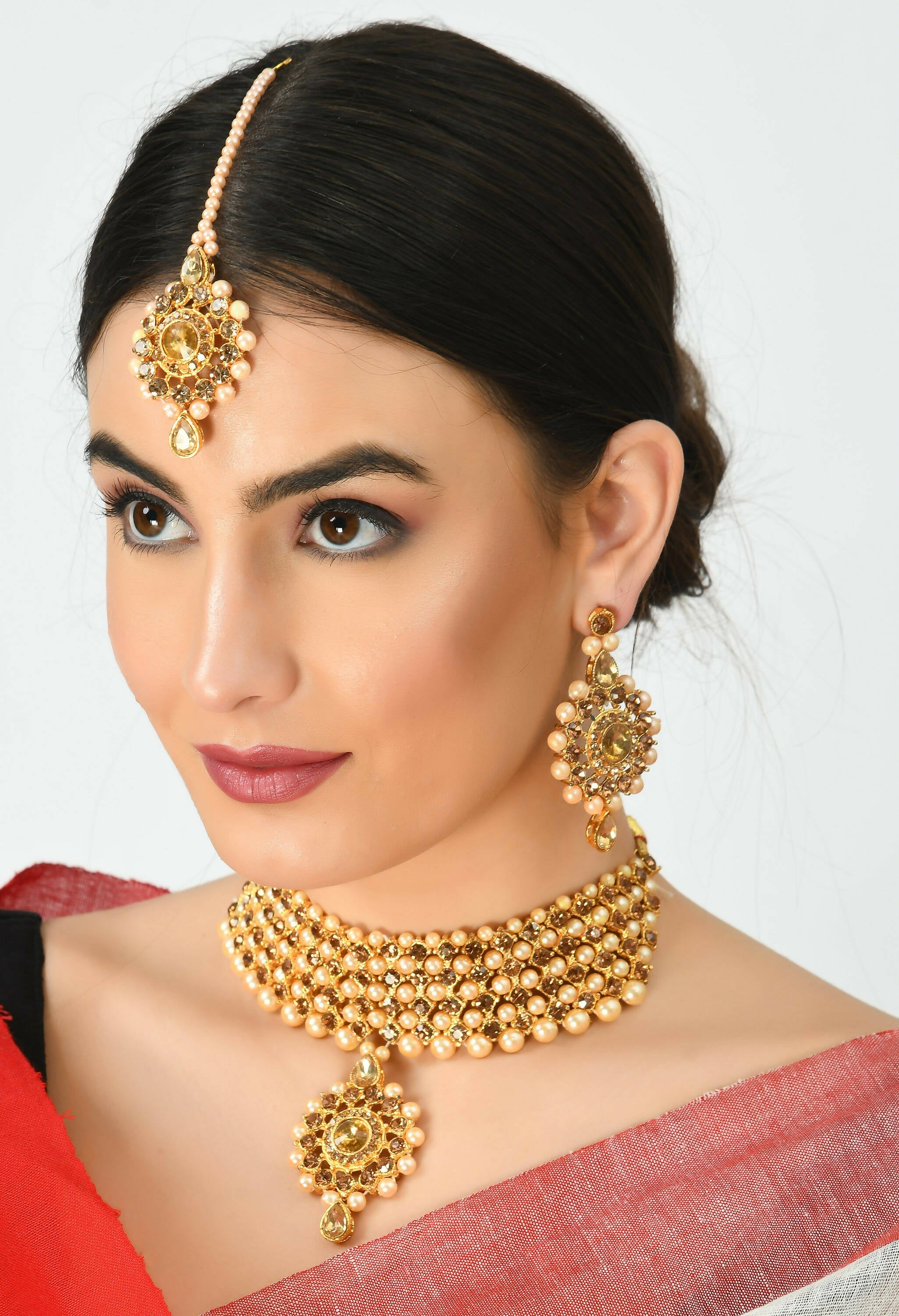 Gold-Polished Brass Kundan and Stone Choker Statement Necklace