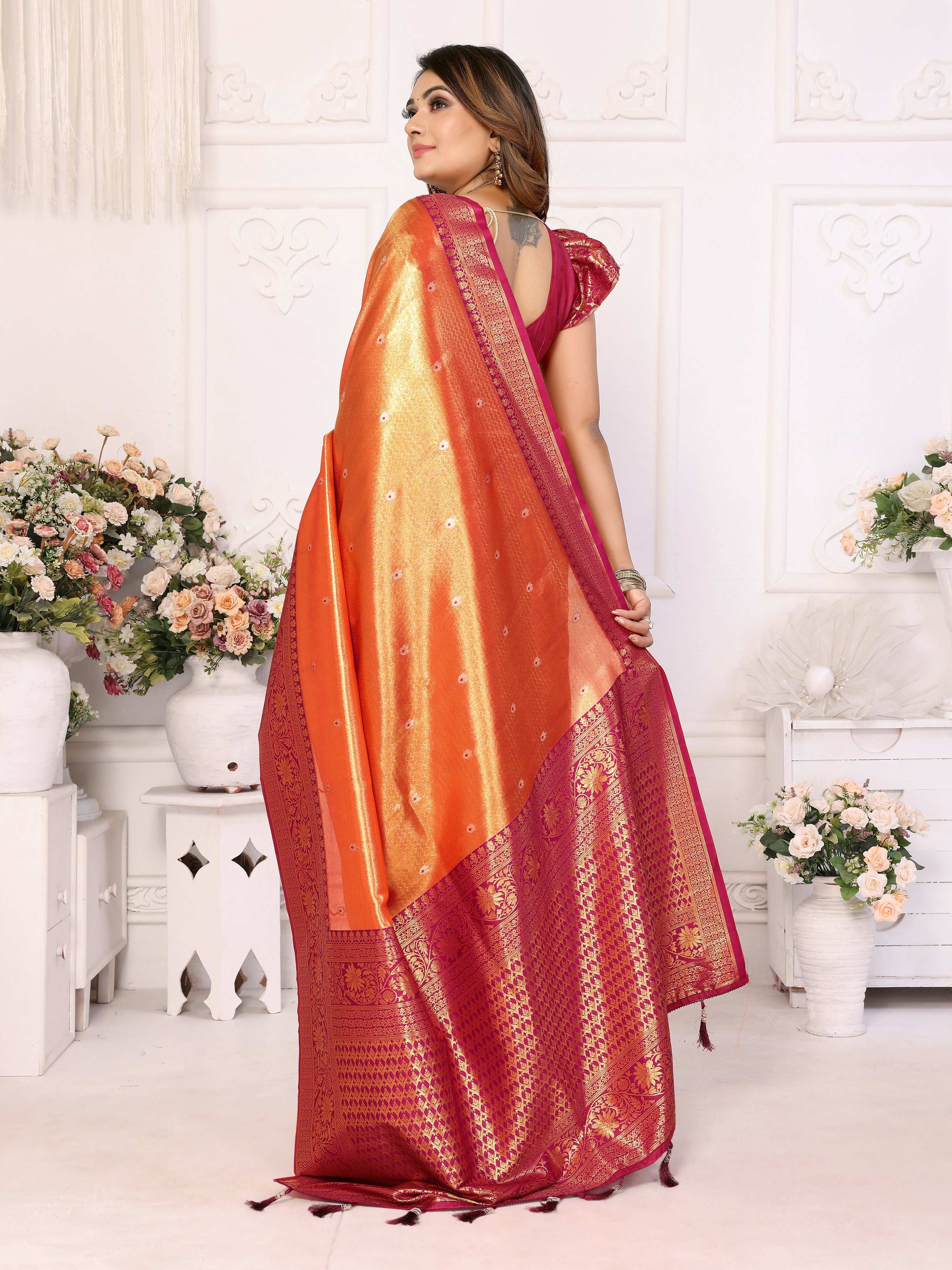 Orange Tissue Silk Woven Saree with Intricate Details