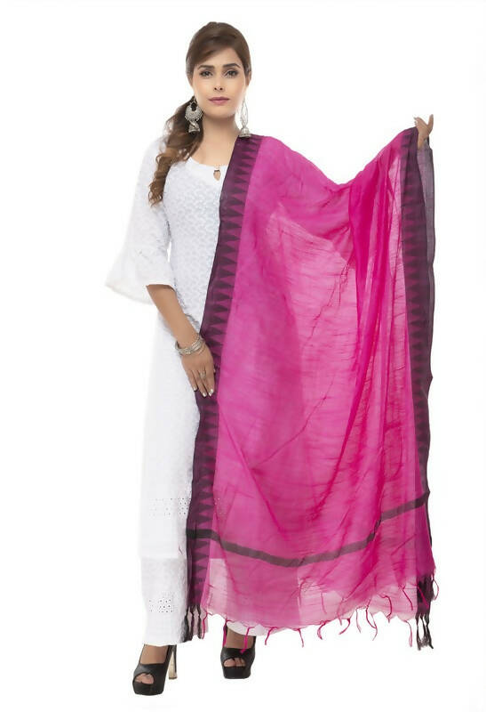 Black cotton dupatta with pink temple border styling