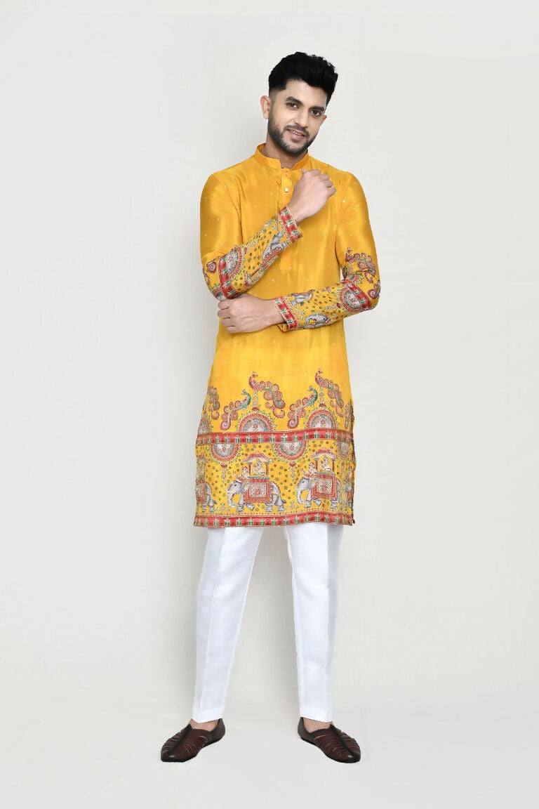 White Rayon Digital & Sequence Work Kurta with Straight Fit Pant