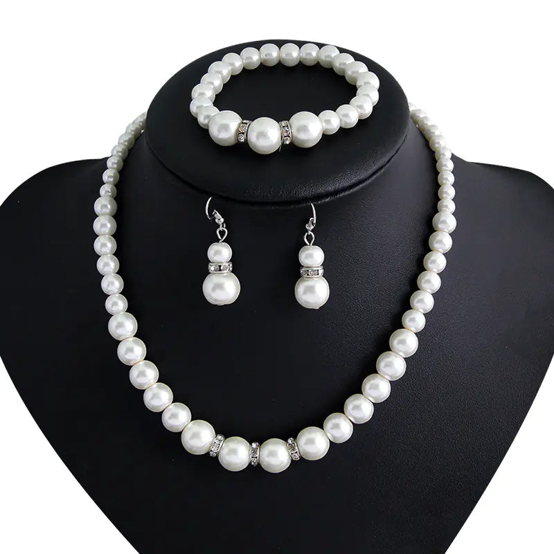 Pearl Necklace, Earrings, and Bracelet Set for Brides