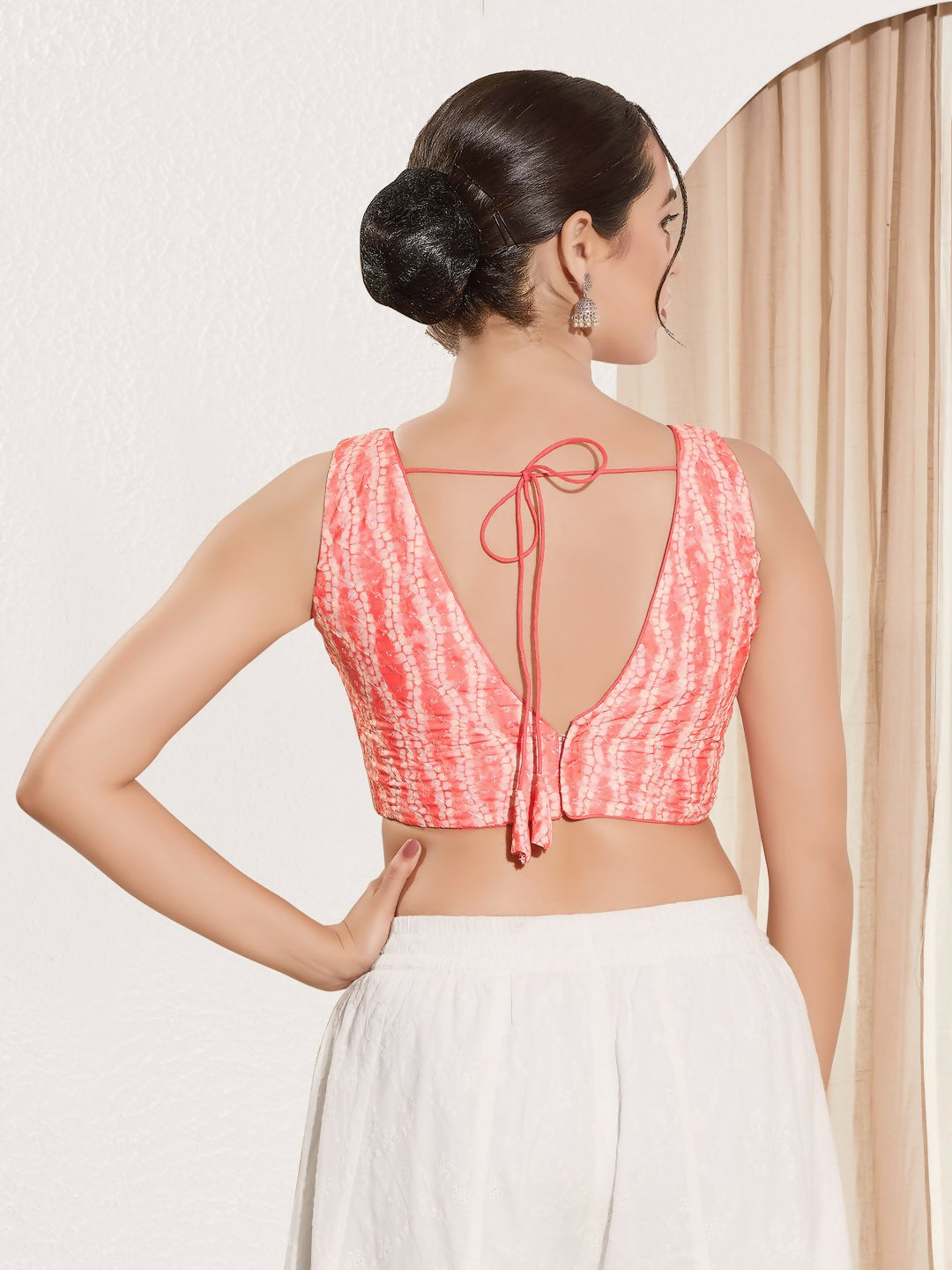 Joban Fashion Peach Viscose Rayon Padded Blouse With V Neck Sleeveless