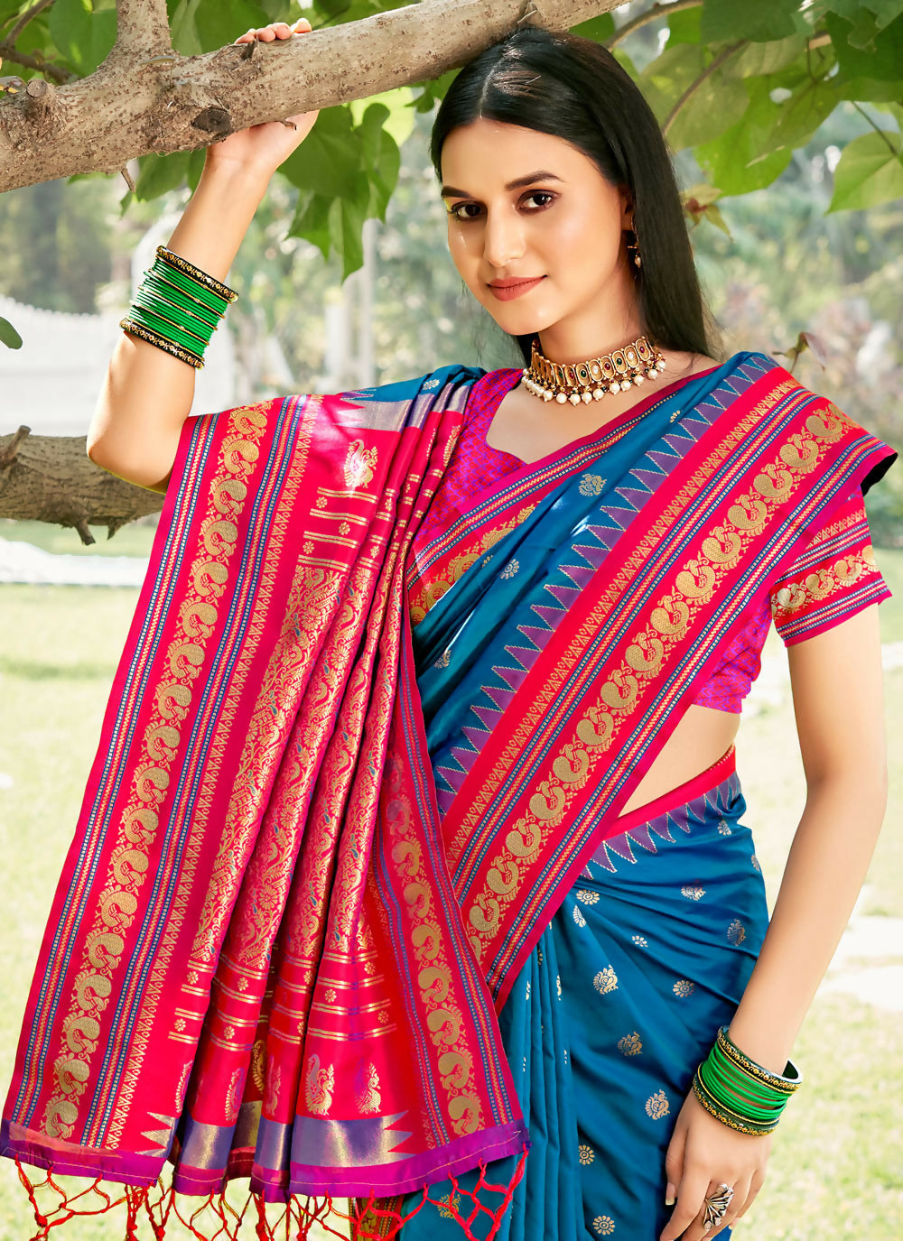 Blue Soft Silk Saree with Matching Blouse Piece