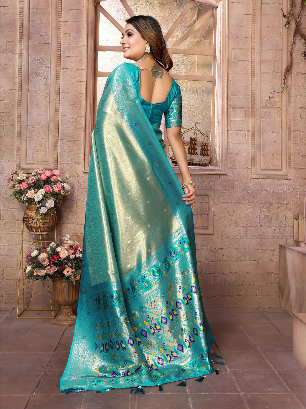 Sea Green Banarasi Tissue Silk Saree with Weaving Work