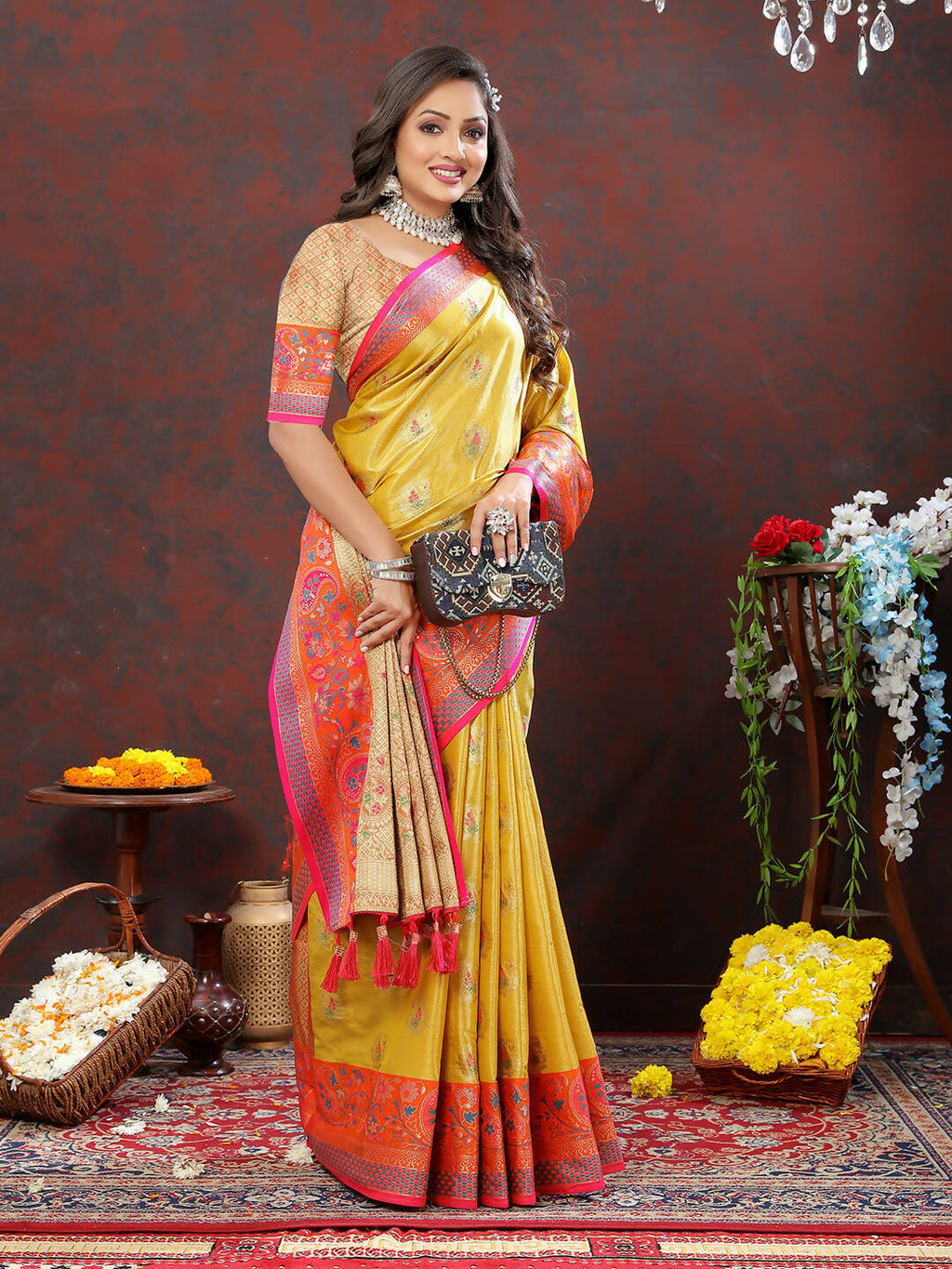 Yellow Kanjivaram Silk Saree with Elegant Zari Weaving