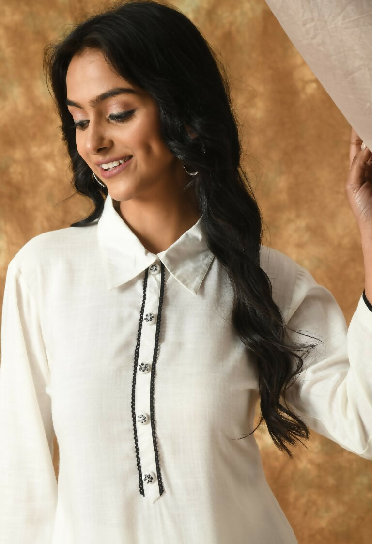 Women's White Cotton Rayon Kurta Set - Daily Wear Ethnic Suit