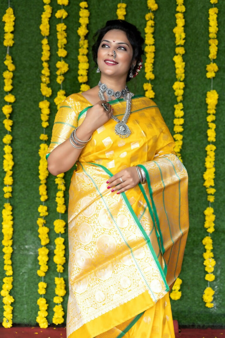 Yellow Soft Handloom Silk Saree with Zari Woven Detail & Blouse