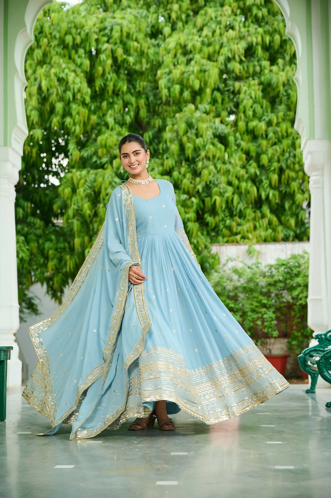 Joban Fashion Sky Blue Georgette Sequence Embroidery Work Kurta Set