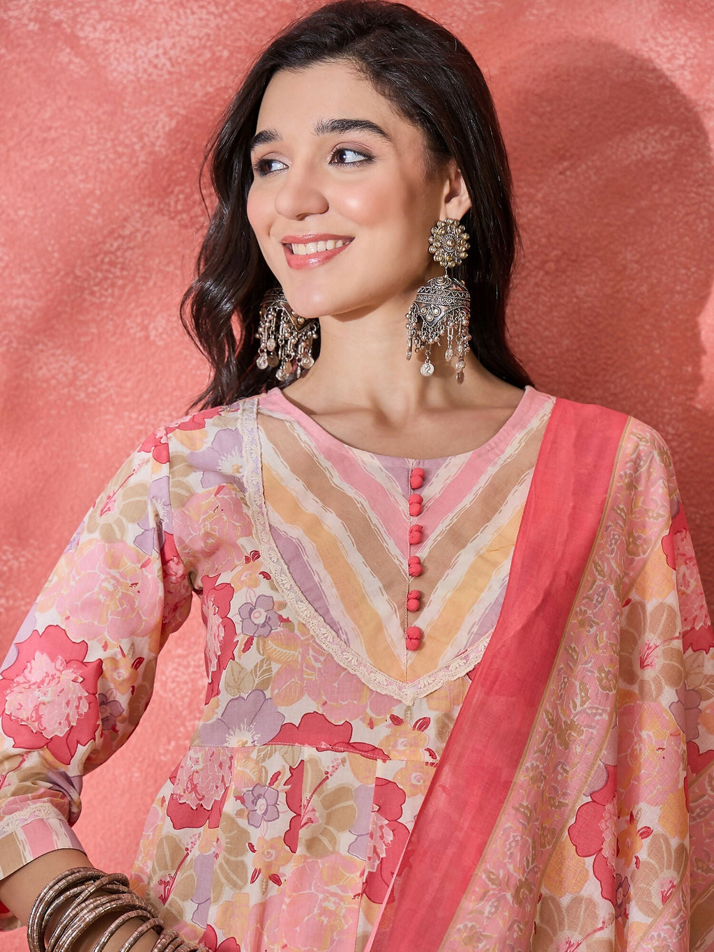 Printed Pink Pure Cotton Kurta Set for Women
