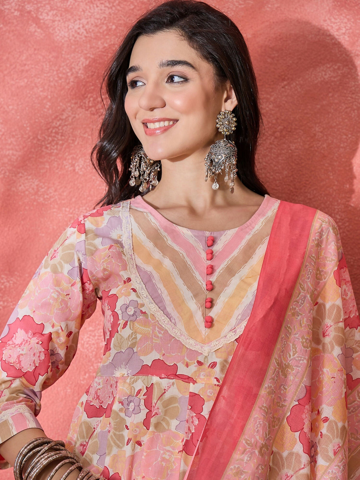 Printed Pink Pure Cotton Kurta Set for Women