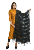 Black cotton dupatta with self-window pattern, 2.40m length.