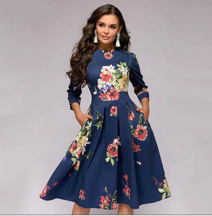 Women's A-Line Floral Dress - Vintage Party Style