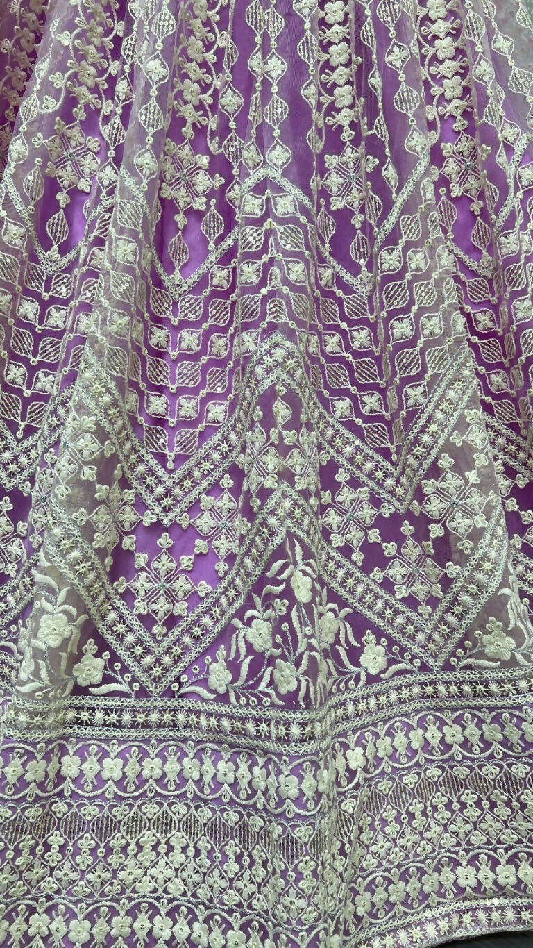 Mauve Net Wedding Lehenga Choli with Sequins and Embroidery