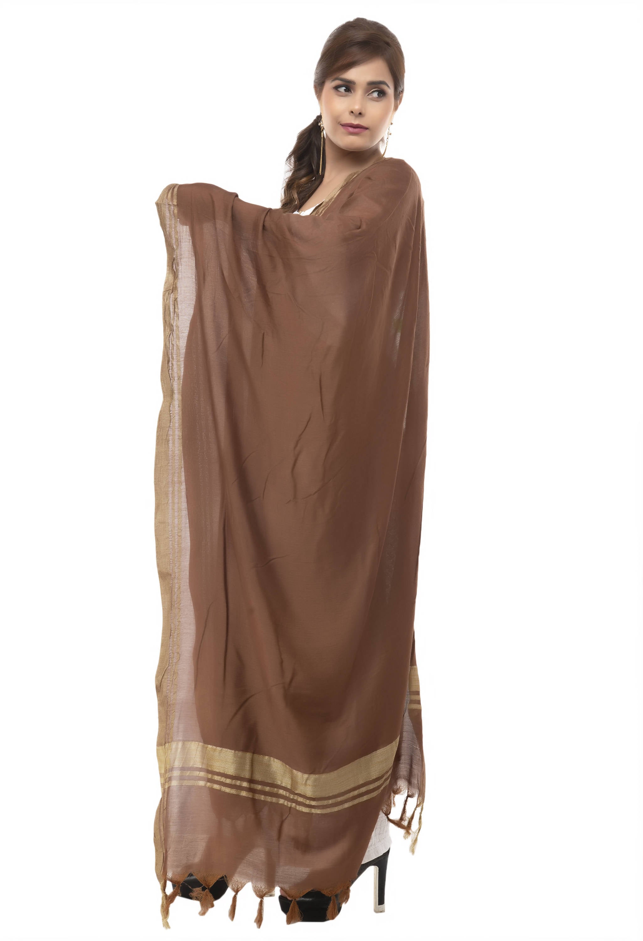 Brown Slub Cotton Dupatta - Elegant Ethnic Scarf