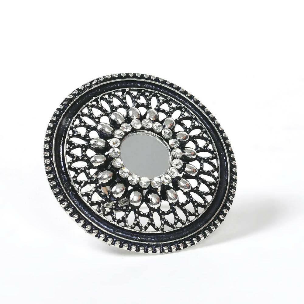 Oxidised Silver-Toned Adjustable Ring Traditional Ethnic Jewelry