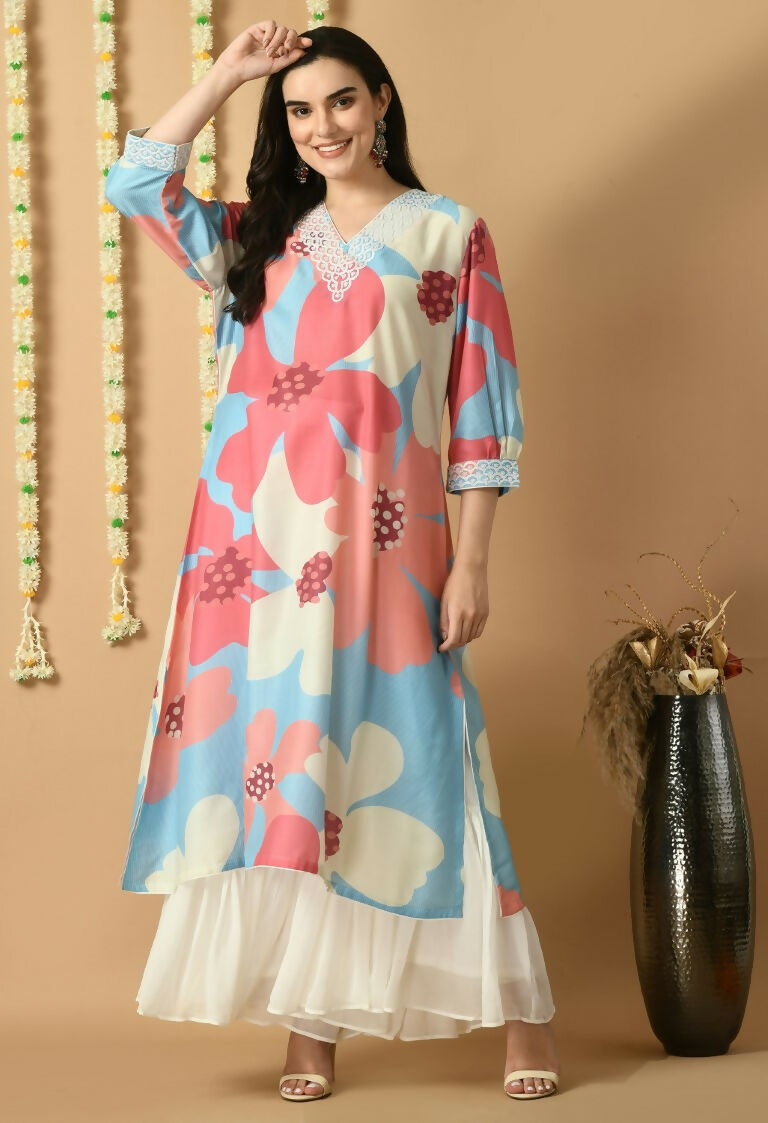 Floral Print Maslin Kurta Set for Women - Bohemian Fusion Style
