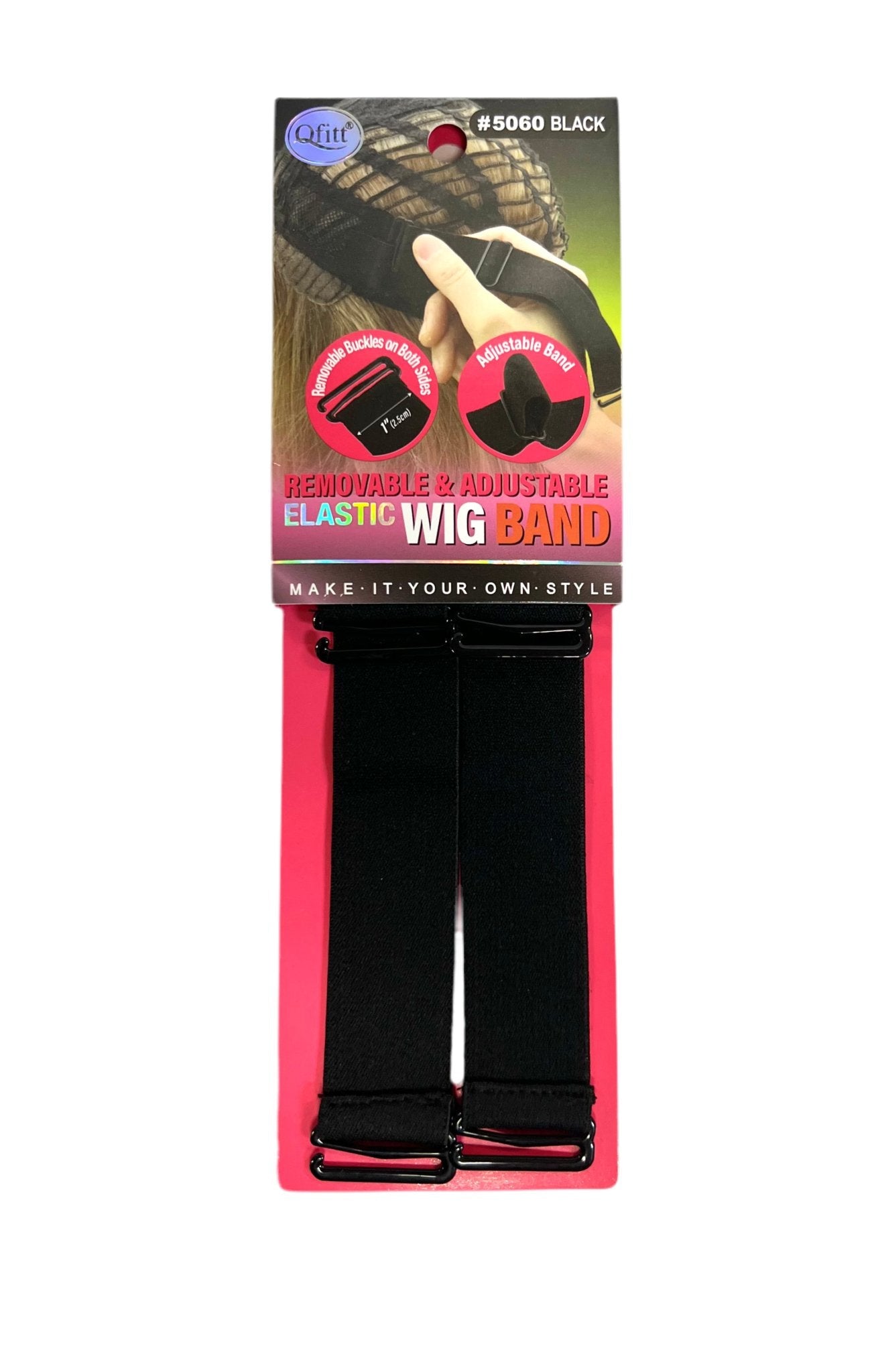 Black adjustable elastic wig band for secure hairpiece attachment and comfort