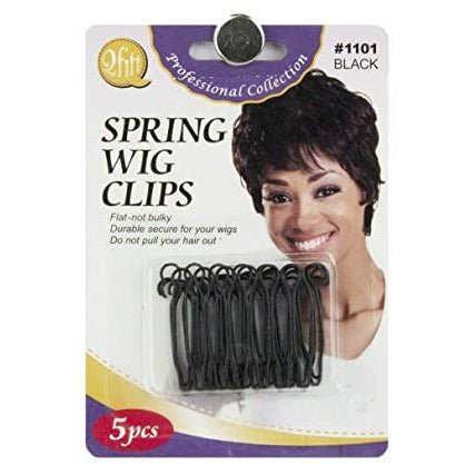 Set of five black professional spring wig clips for secure hairpiece installation