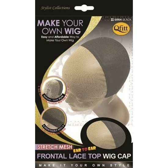 Qfitt stretch mesh frontal lace top wig cap in black and beige