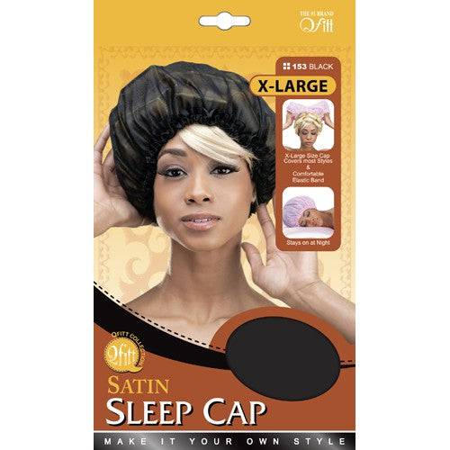 Black X-Large satin sleep cap designed for voluminous hairstyles and hair protection
