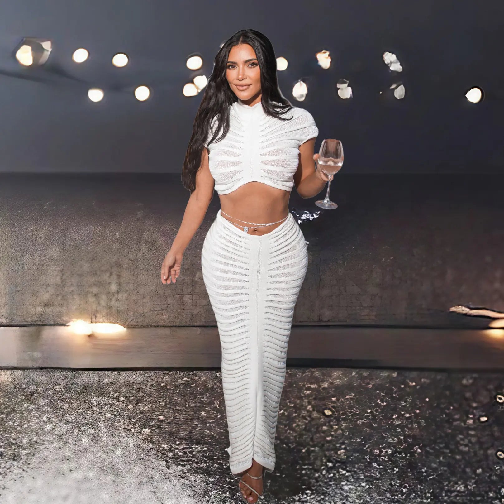 Women's Knit Sheer Two Piece Crop Top and Skirt Club Outfit - Image 15