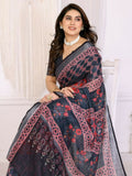 PR Fashion Wine Handloom Linen Cotton Zari Saree